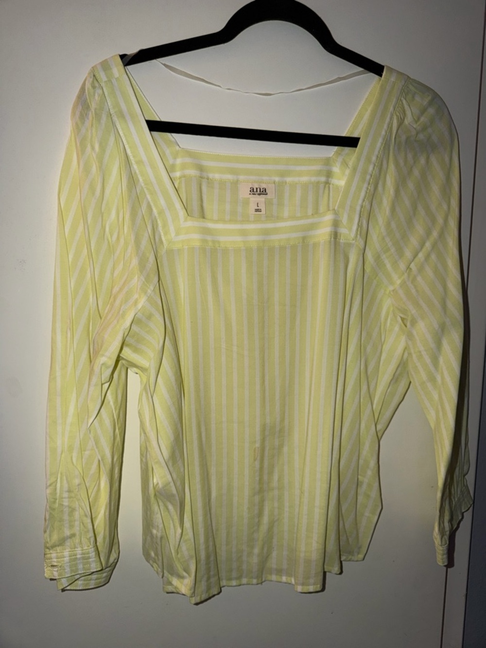 a.n.a Pale Yellow and White Striped Square-Neck Blouse
